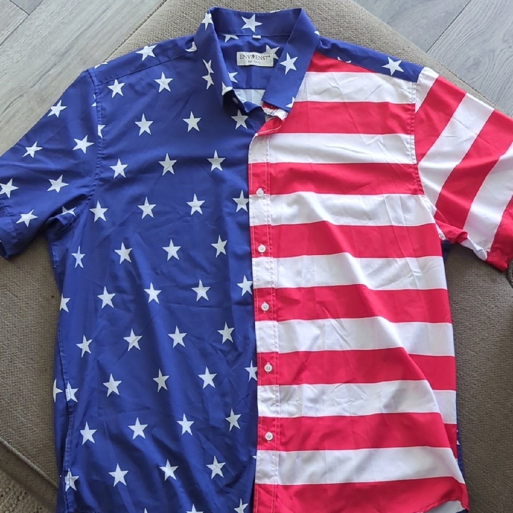 Divided American Flag Men's Shirt - Red, White, and Blue